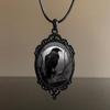 Gothic Raven Moon Glass Pendant Necklace - Trendy European American Jewelry