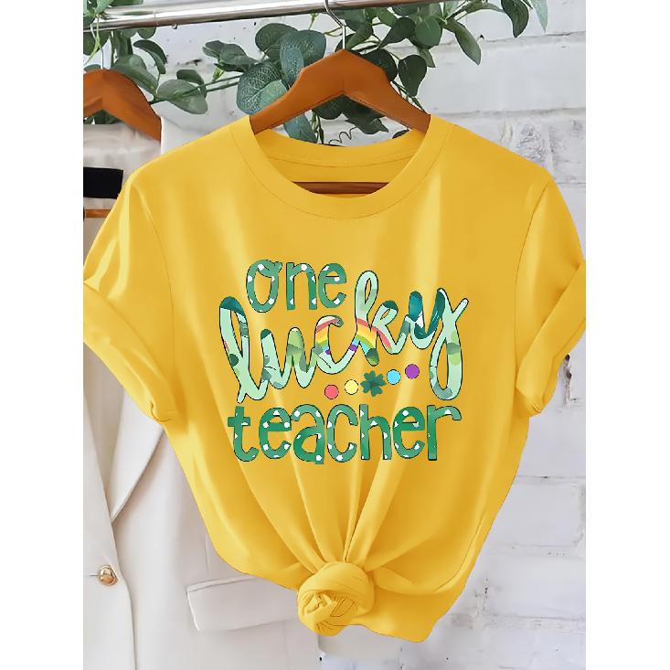 [One-way direction]Teacher's Edition One luy teacher Rainbow clover print fashion retro style short sleeve shirt Spring and summer Irish culture St.