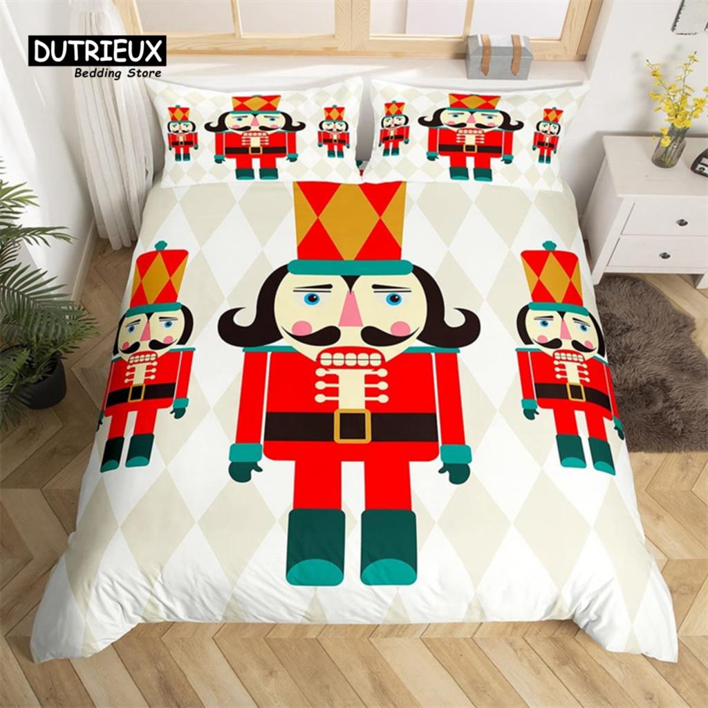 Cartoon Nutcracker Duvet Cover Set Christmas Tree Star Bedding Set Microfiber Royal Guarder Comforter Cover Twin King Queen Size Tool