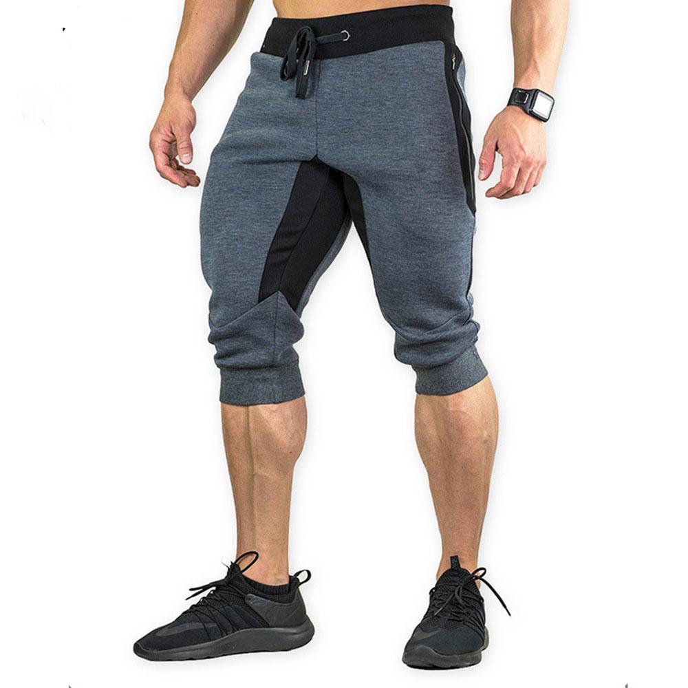 Men's Cotton Casual Shorts 3/4 Jogger Capri Pants Breathable Below Knee Short Pants with Three Pockets
