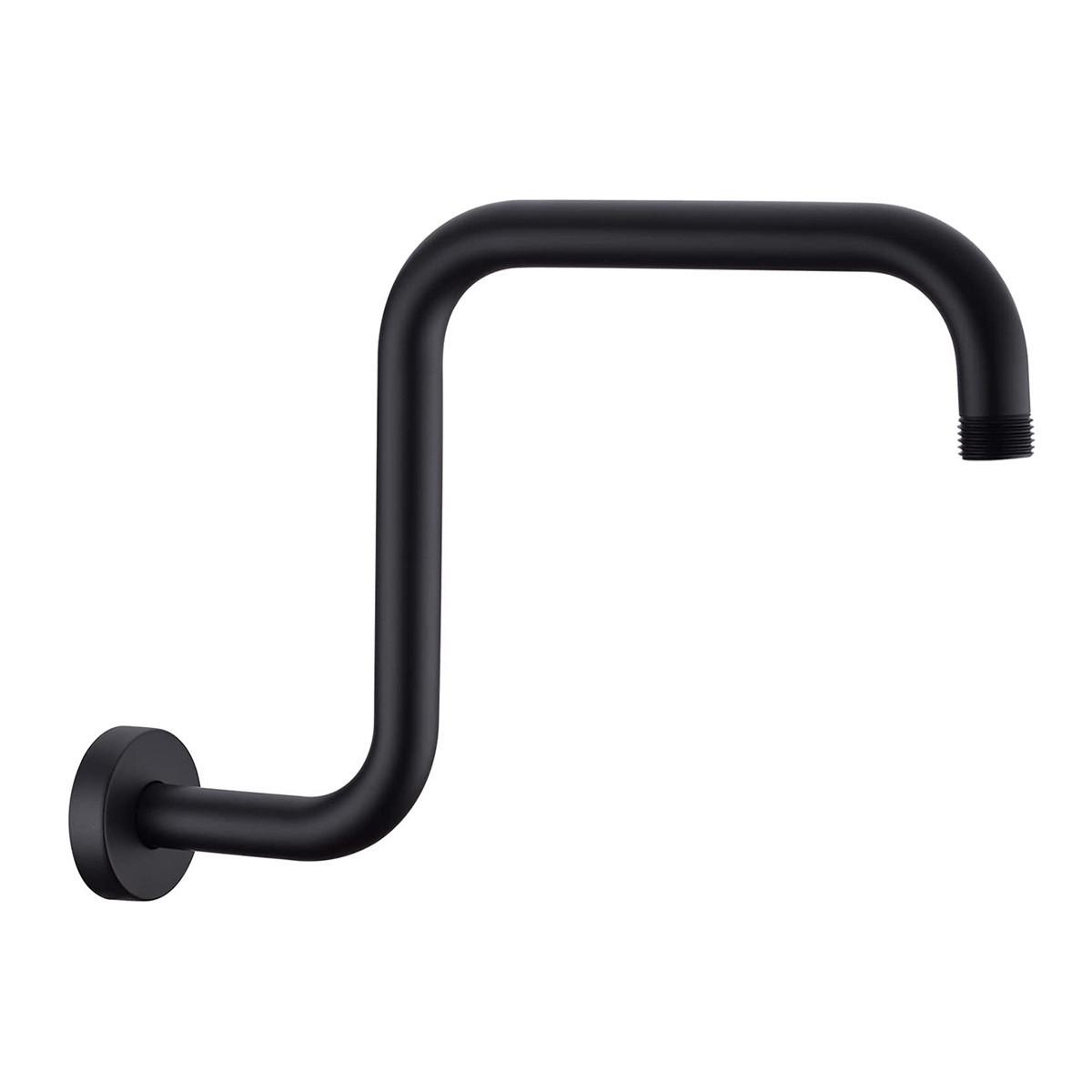 High Rise S Shape Shower Extension Arm Shower Head Extender Shower Arm (Black,Stainless Steel)