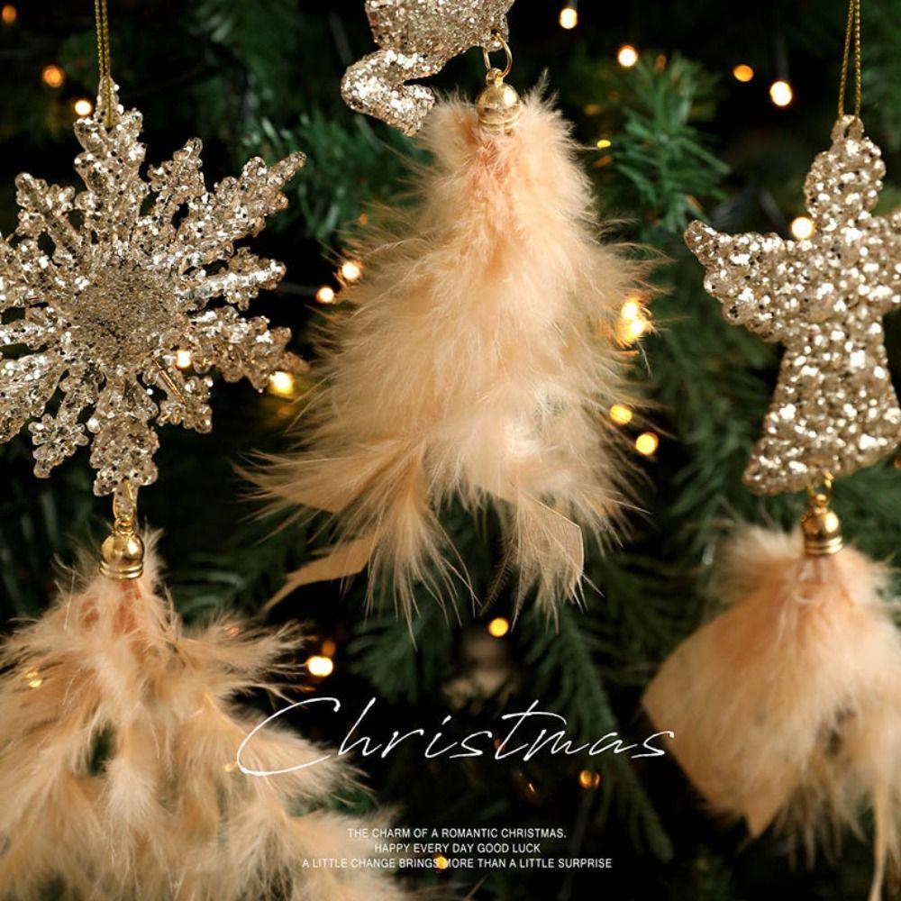 Plastic Christmas Tree Feather Pendant Snowflake Elk Christmas Hanging Decoration Feather Angel Hanging Ornament
