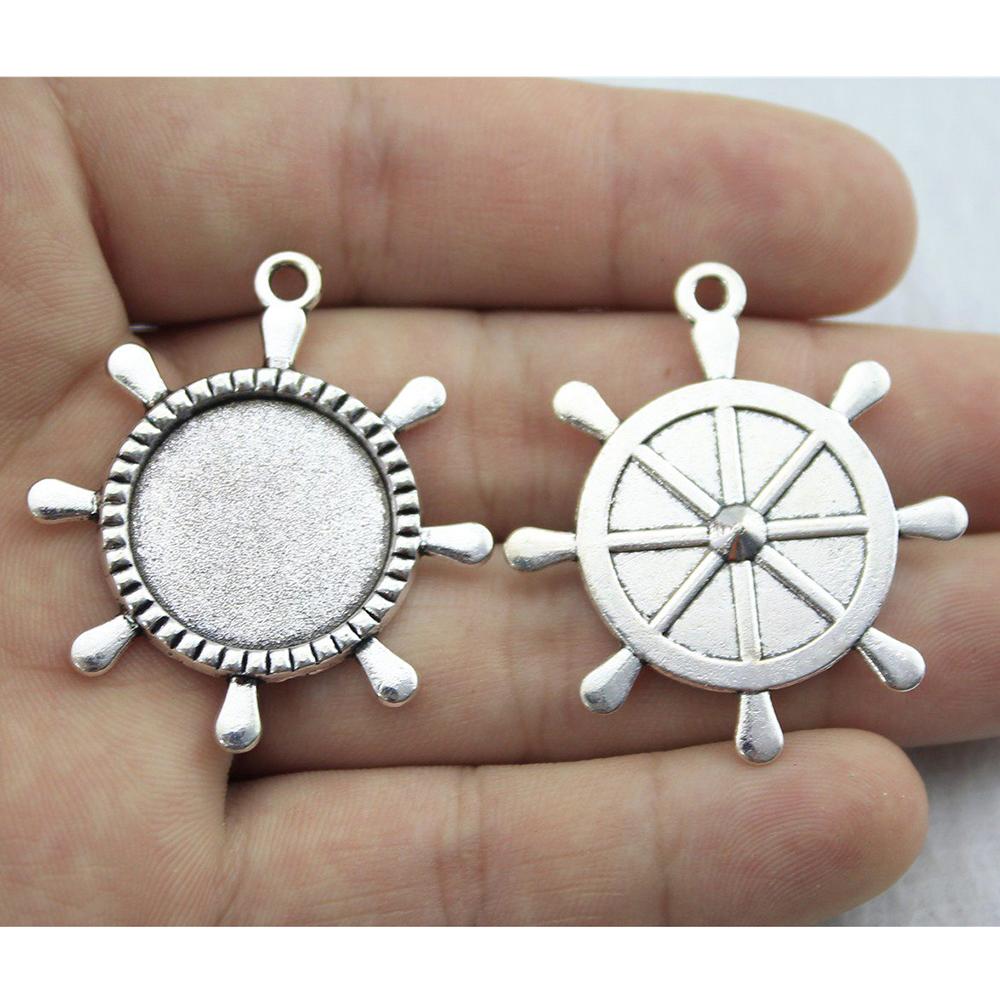 10pcs Fit 20mm Round Glass Cabochon Base Setting Pendant Tray For Jewelry DIY Making Antique Silver Color FM4026