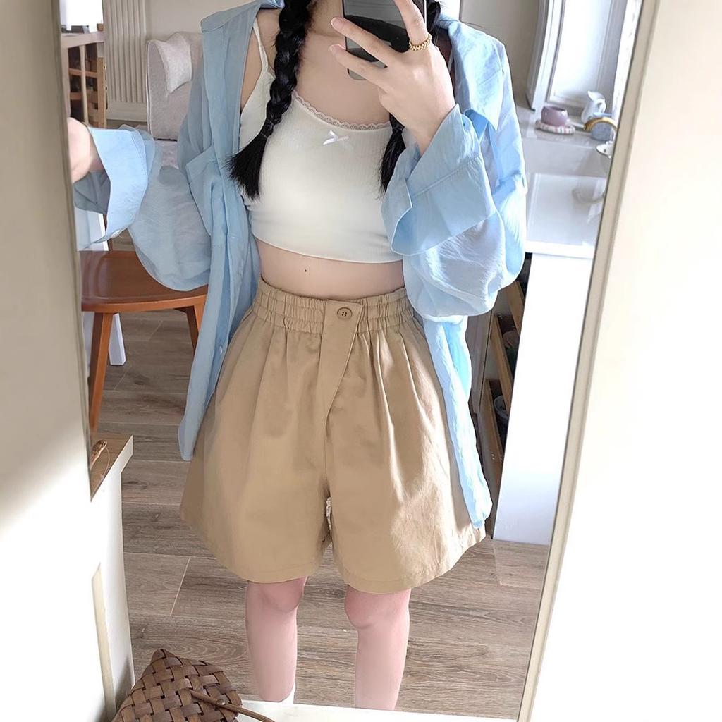 Różowe Letnie Szorty z Szerokimi Nogawkami dla Kobiet z Małym Wzorem Osoby Elastyczna Wysoka Talia Zapinane na Jeden Guzik Codzienne Spodnie Sportowe dla Kobiet