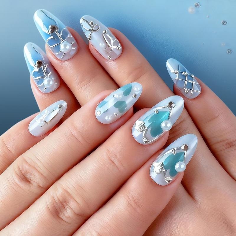 Long Lasting Shine Artificial Nail Pearls Accents False Nail Versatile for Daily Event Parties Comfortable Wear