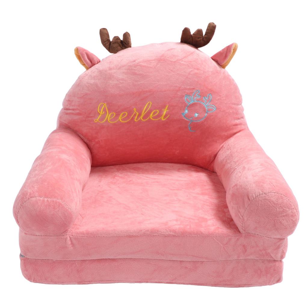 Foldable Sofa Cute Cartoon Shape Comfortable Multifunctional Kids Couch Fold Out for Home Kindergarten 2 Folds