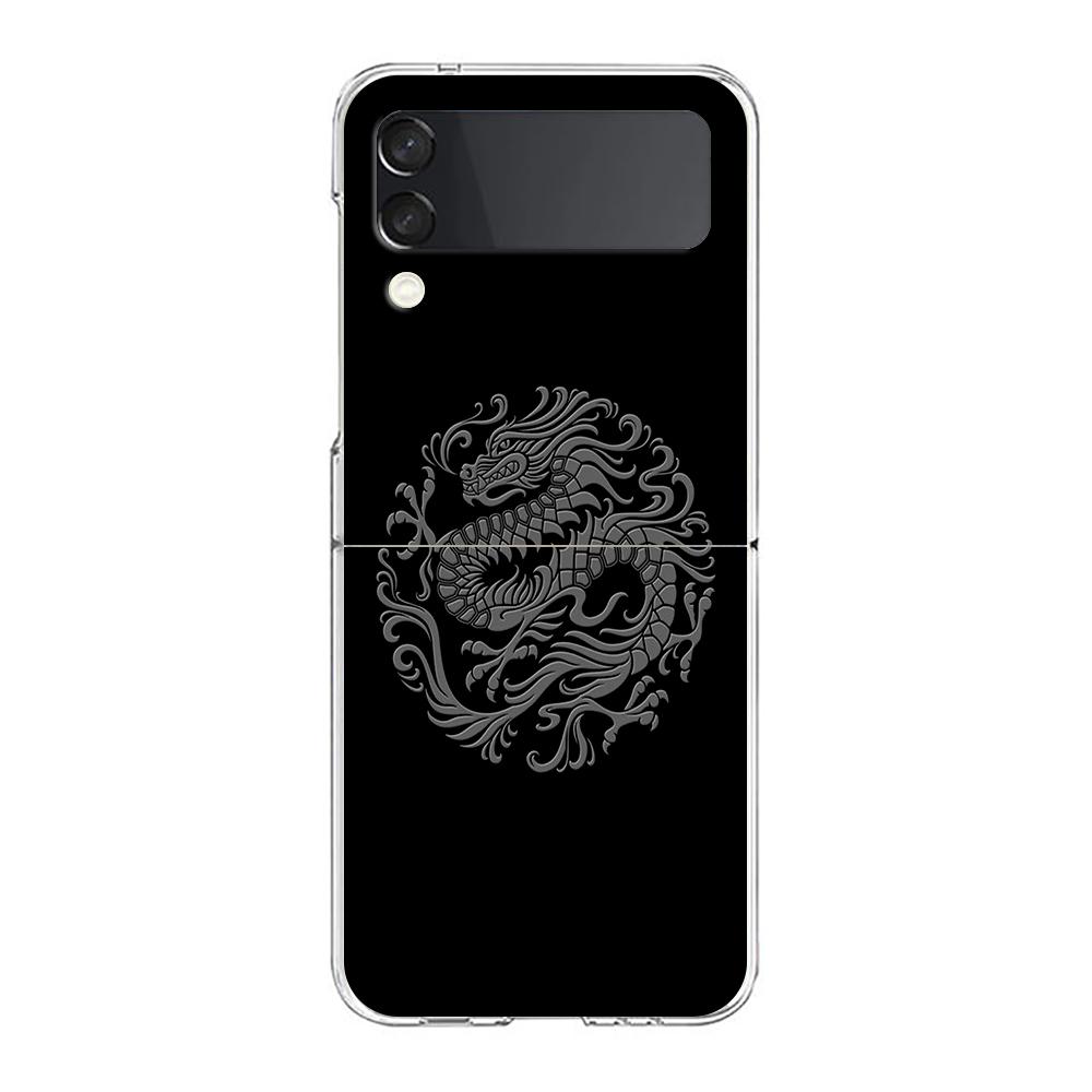 Dragon Design Clear Phone Case For Samsung Z Flip 4 5 Case Thin Transparent High Hard PC Shell On For Galaxy Z Flip 3 5 Cover