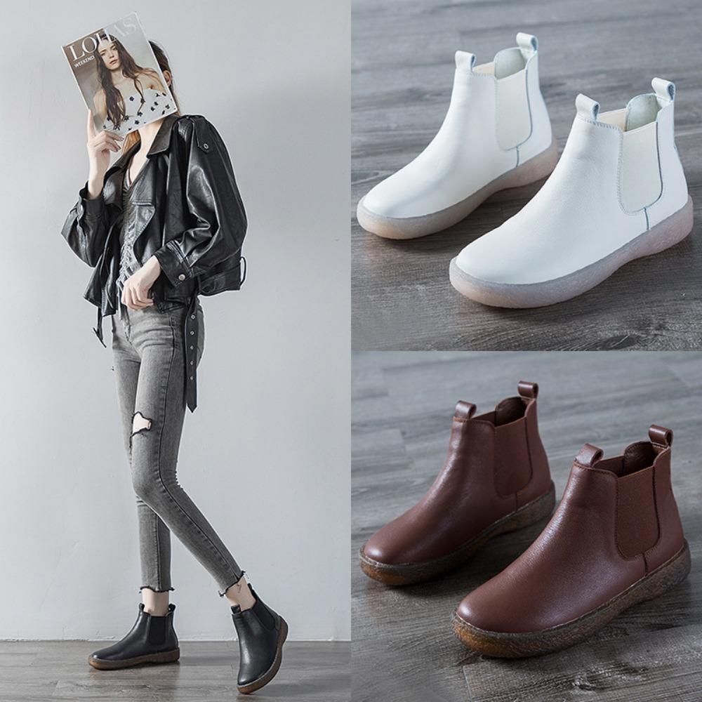 Boots Women New Retro Soft Soled Cowhide Women's Boots Plus Size Short Boot Womens Shoes Ankle Boots for Women Ladies Shoes