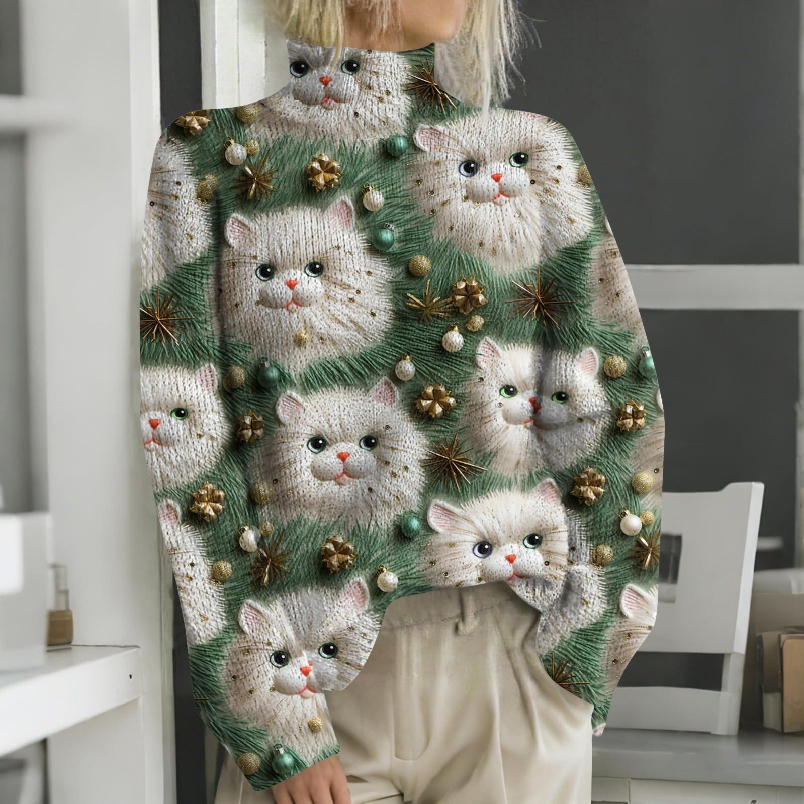 Рождественские толстовки для женщин Вязаный свитер Милая рубашка Осенняя водолазка Пуловер Топы XXXL темно-зеленого 2220₽