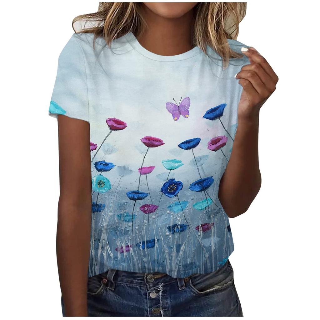 Women's T-shirt dandelion flower 3D printed casual round neck short sleeved T-shirt