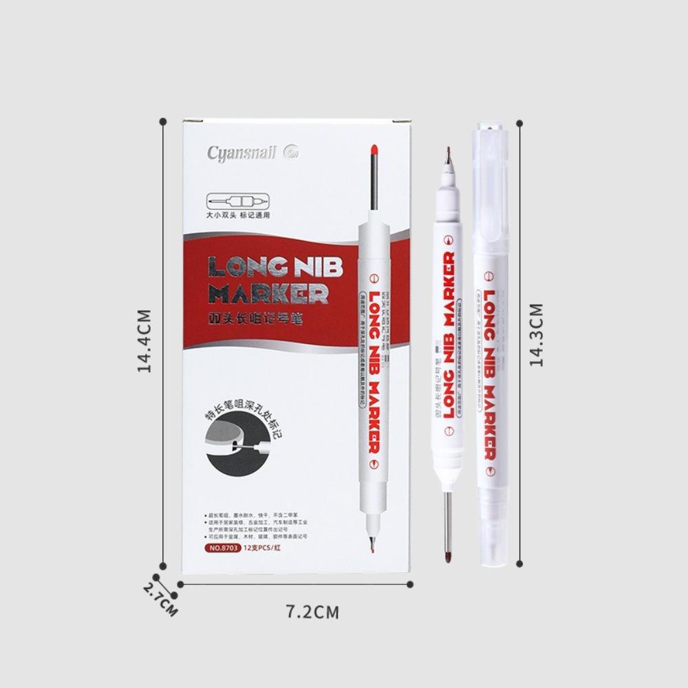 1/12PCS 4 Colors Construction Marker Pen Long Head 25mm Deep Hole Carpenter Perforating Pen Double Nib Long Head Marker Pen