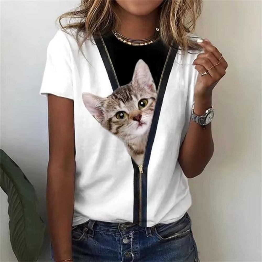 Summer Short Sleeved T-shirt Women's Casual Sports Top Cartoon 3D Printed Pattern Clothes