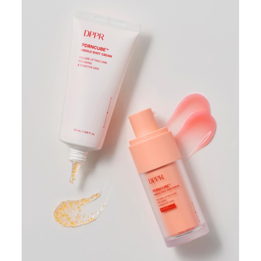 Dppr [2set] Pdrn Pdrn Cube Middle Shot 2000 Serum 30ml + Cream 50ml  + Free Dipper Peace Doll 