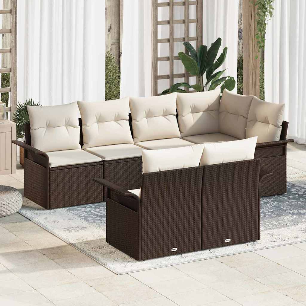 7 piece brown garden sofa set with cushions