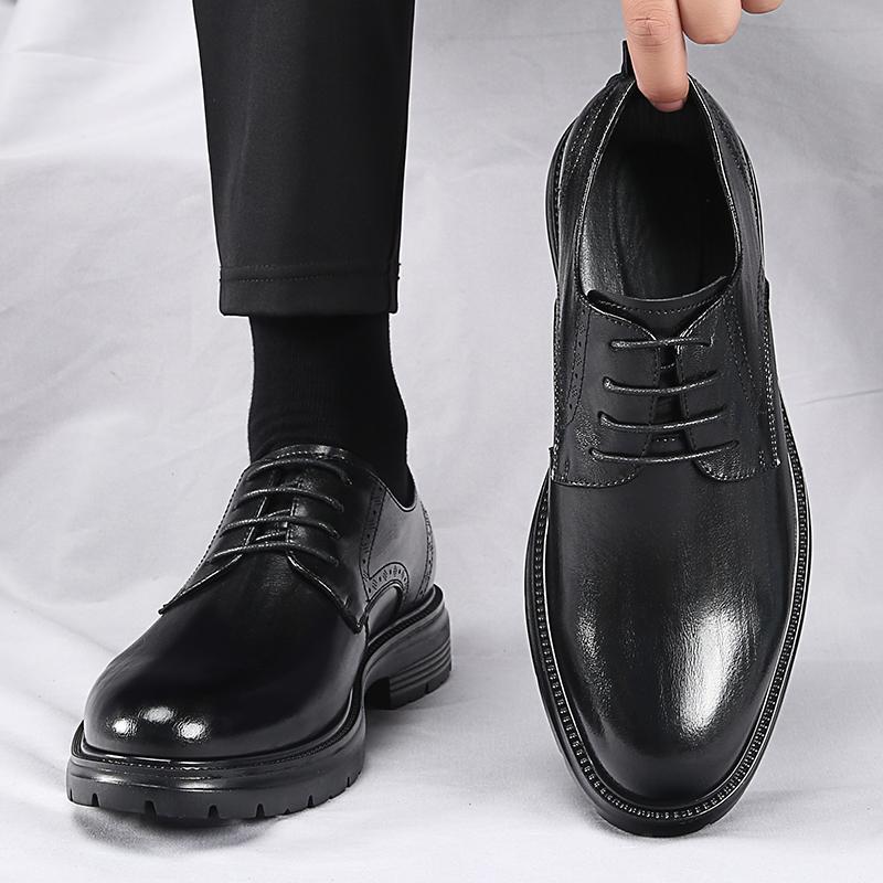 Herrenschuhe aus echtem Leder Klassischer Gentleman-Stil Outdoor formelle Party Täglich Business und Büro Dicksohlige Erwachsenenschuhe Schwarz