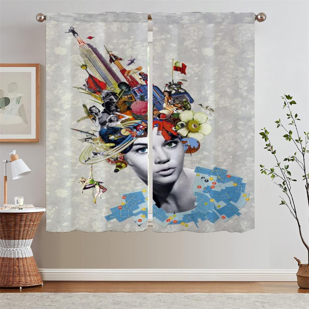 Bedroom Blackout Curtains Offers Woman Portrait Tentacles Tulle In Kitchen Curtains 2 Pieces Window Modern Home Decoration Blind