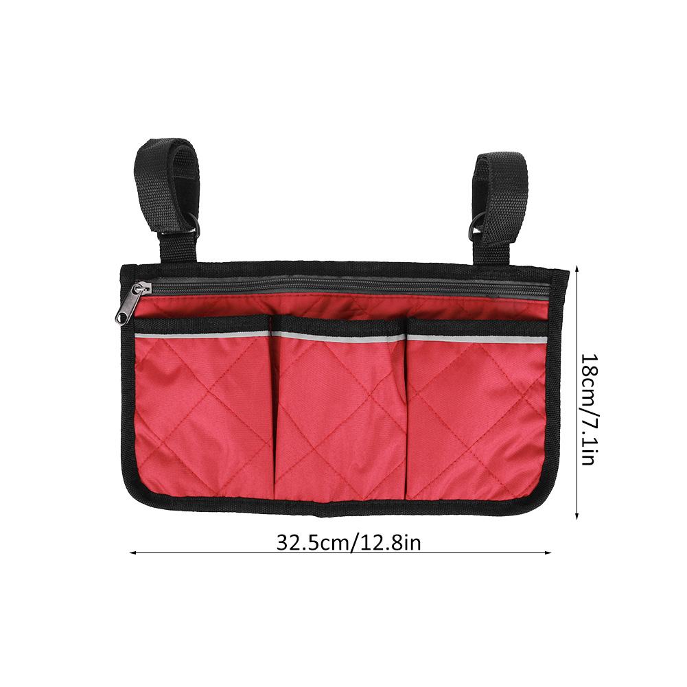 Multifunktionale Rollstuhl-Scooter-Armlehnen-Seitentasche Gehhilfe Hängende Tasche Aufbewahrungsorganisator Weinrot