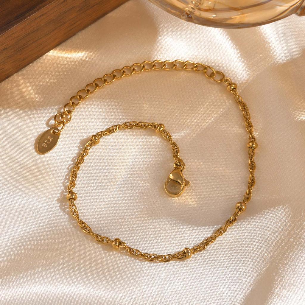 Stainless Steel Water Wave Bead Chain Bracelet for Women Gold Color Vintage Bracelets Jewelry Gifts