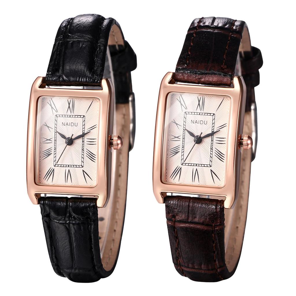 square small Roman numerals brown silver easy to New Day Wristwatch, women's, waterproof, rainproof, dial, quartz, dial, thin, dial, strap, exquisite,