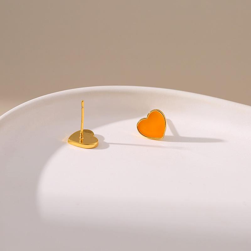 Sweet Dainty 18k Gold Plated Heart Oil Drop Stud Earrings For Women
