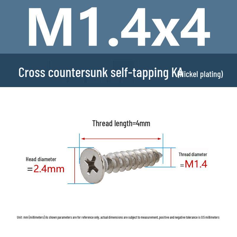 YiguYigu Nickel-Plated Phillips Flat Head Self-Tapping Screws M1-M5, Carbon Steel