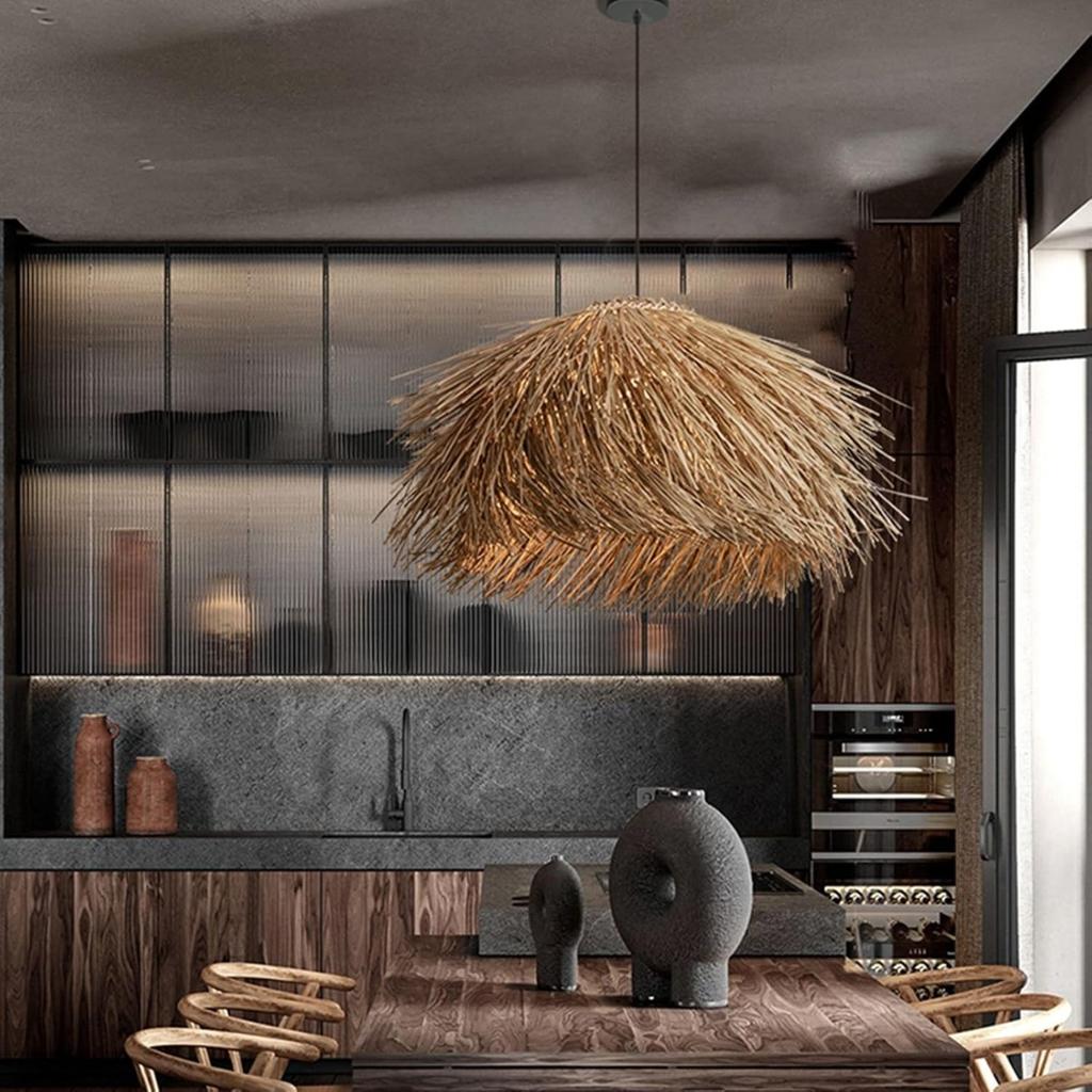 JOYINLED Japanese Retro Rattan Pendant Light, Brown 40/50/60cm Hand-Woven Rattan Chandelier for Dining Room Kitchen Bedroom Lamo