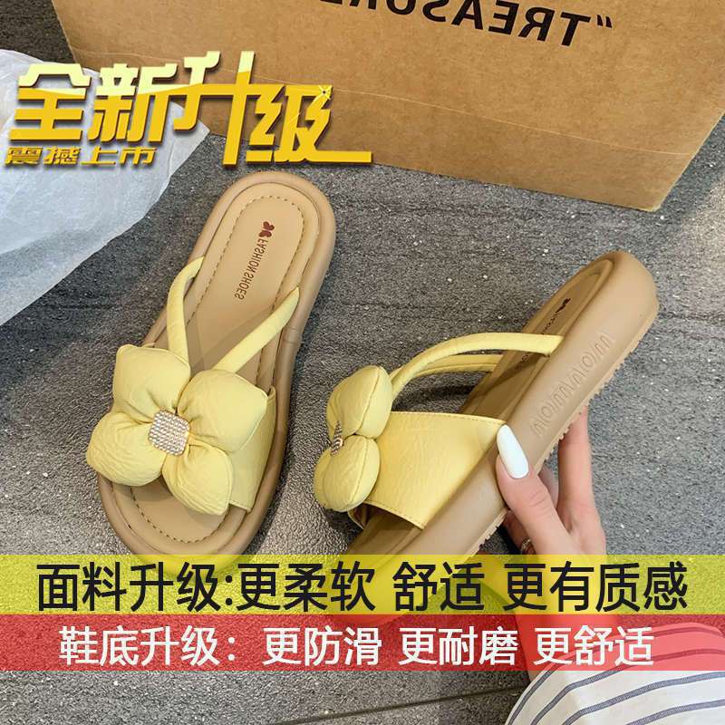 Stepping On Shit Slippers Female Summer Wear 2025 New Fairy Wind Flat-bottomed Flowers with Skirt One-word Beach Sandals