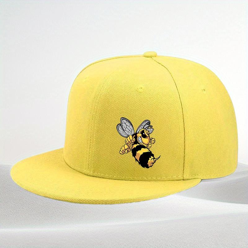 Angry Cartoon Bee Graphic White Snapback Cap Polyester Adjustable Flat Brim Hat Outdoor Streetwear Unisex
