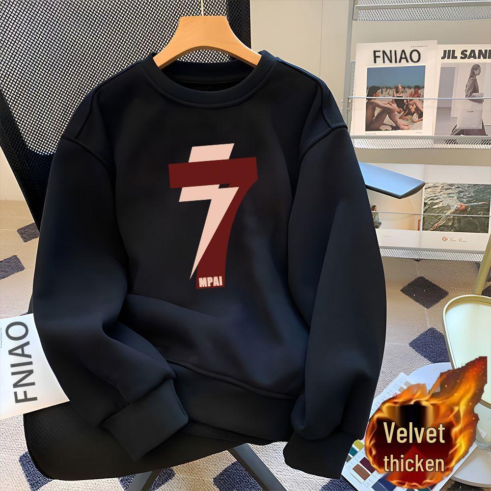 Men's 2025 Winter Trendy American Round Neck Plus Velvet Thick Hoodie – High Street Style Loose Fit Pullover