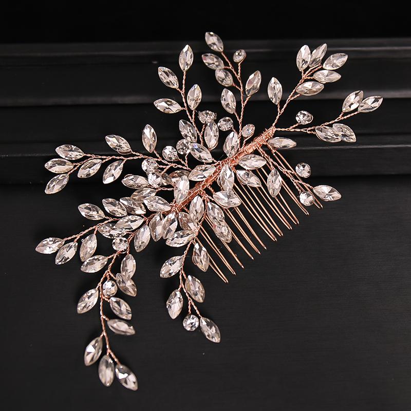 New Handmade Silver Color Rose Gold Tiara Hair Combs Crystal Rhinestone Combs Bridal Hair Accessories Wedding Women Hairbands