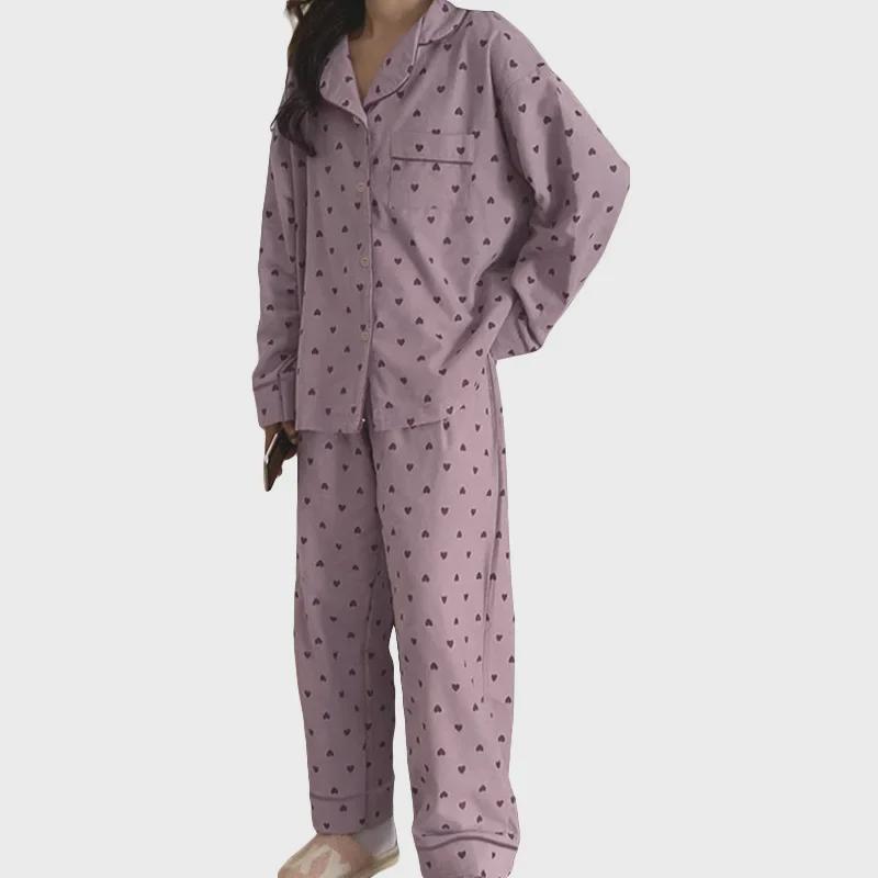 Spring Korean Love Print Long-Sleeve Pajamas