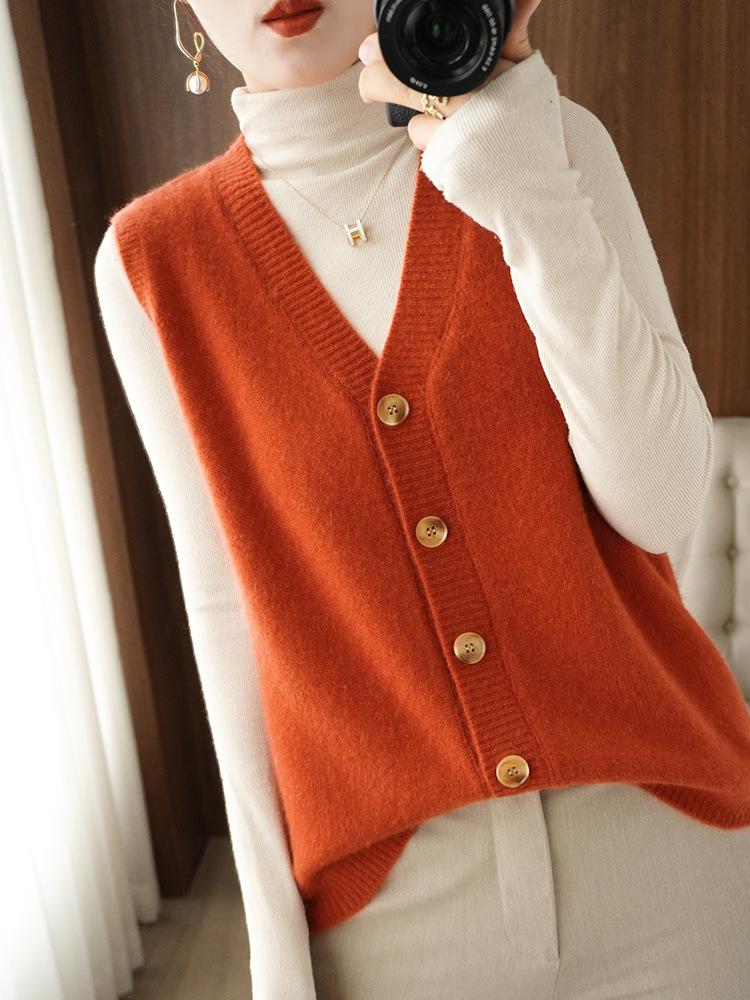 Spring Autumn Women's Sleeveless Cardigan Sweater – Knitted Vest Waistcoat for Inner or Outer Wear