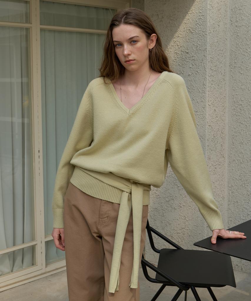 AMONG A V-Neck Oversized Muffler Knit Set_Mint