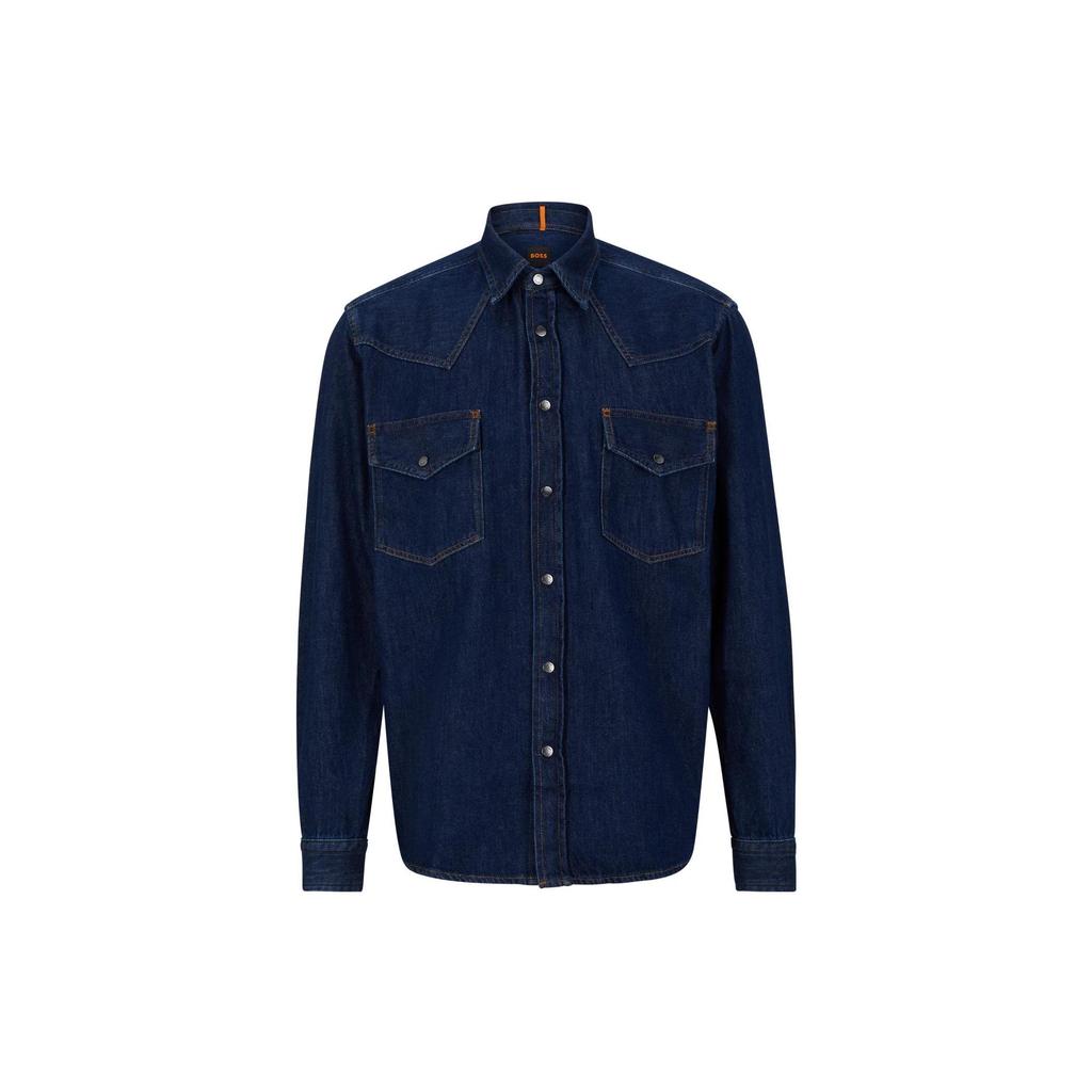 HUGO BOSS Denim Jackets Men's Blue Lapel Moderate Straight Fit 50489489-404