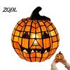 Halloween Themed Light 1/2Pcs Bow Pumpkin Light, Stained Glass Desk Lamp, Warm Night Spooky Jack-O-Lantern Nigh Decoration for Home Office