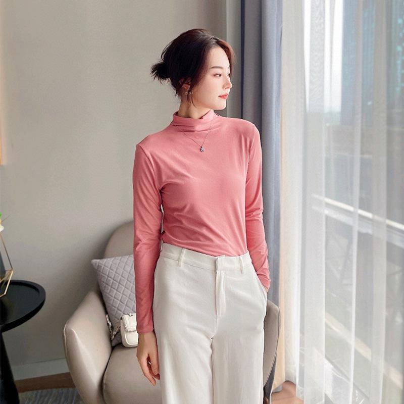 Früher Herbst Nude-Feel Langarm-Top: Hautfreundlich, Stehkragen, Neunfarben-Mode, Japanisch-Koreanischer Trend, Milchseide für Damen