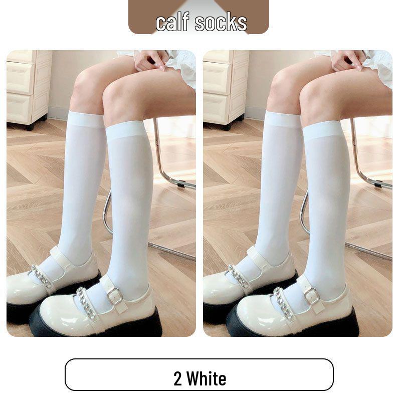 Women's White & Black Japanese Thigh High Silk Stockings - Spring/Summer Velvet Over-the-Knee Socks