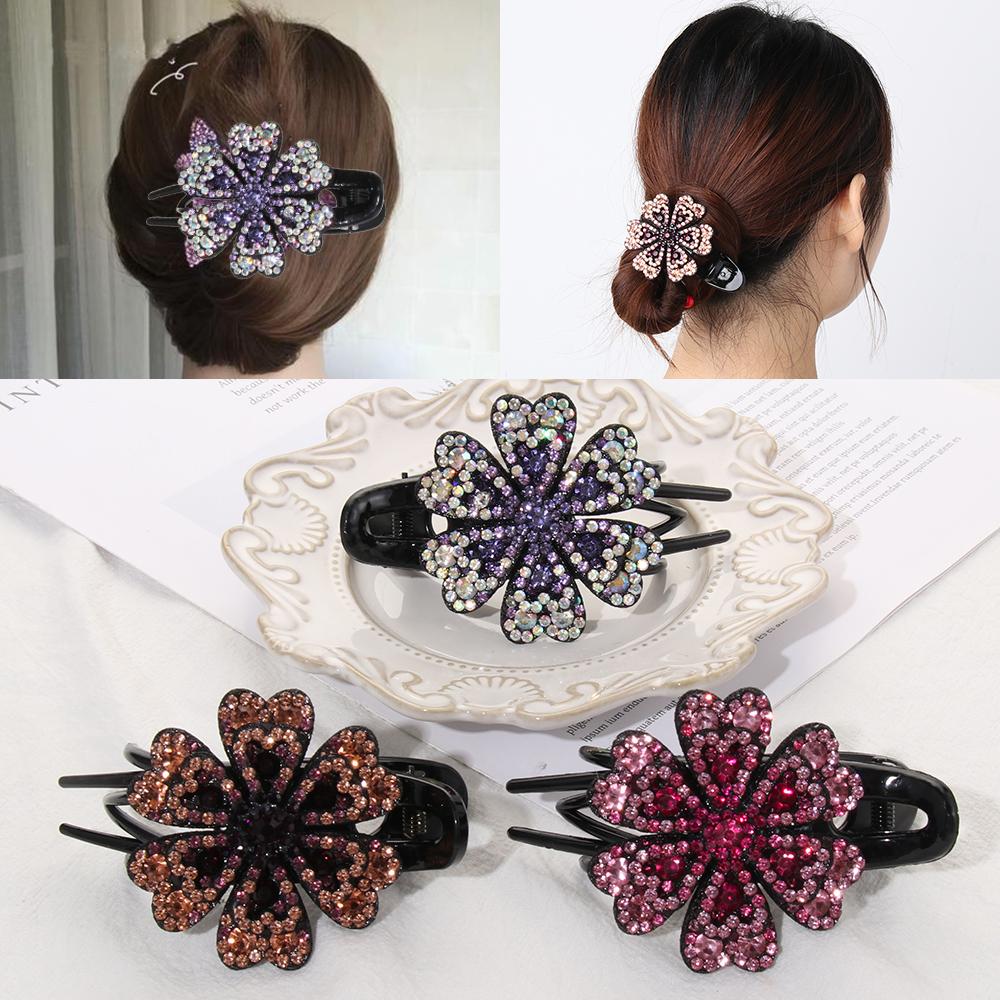 Headwear Flexible Rhinestone Hair Clip Wedding Dovetail Clips Duckbill Hairgrip Crystal Flower