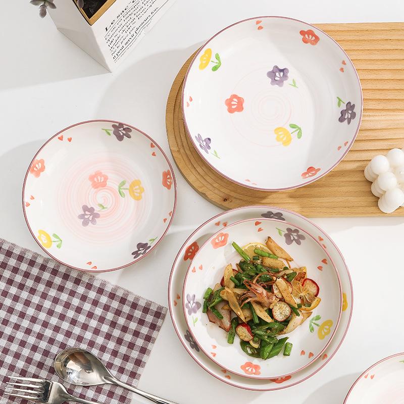 Japanese-Style Purple Flower Ceramic Plate Underglaze Color Hand-Painted Household Dinner Plate High-Value Dessert Plate Vegetable Plate