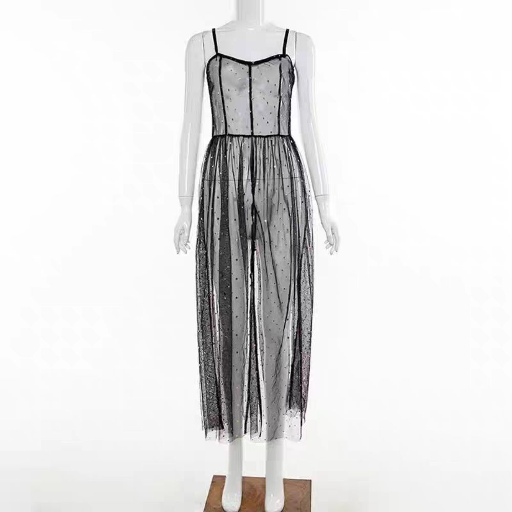 Mesh Transparent Summer Tulle Dress Bling Bling Dot Sling Dress Women Cover Up Dress  Women