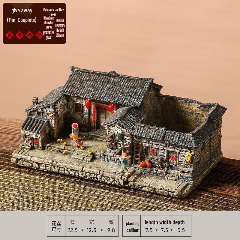 Retro Farmhouse Courtyard Miniature: Nostalgic Desktop Bonsai Decor for Living Room