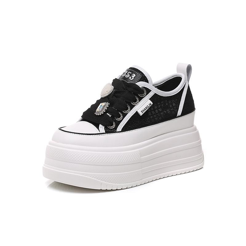 Little White Shoes Women's Summer Thin New Mesh Breathable Board Shoes Thick Sole Within Cm Height Increase Fisherman Shoes