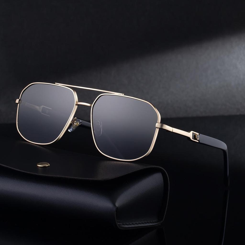 2025 Men's Retro Square Sunglasses with Metal Frame and Double Bridge