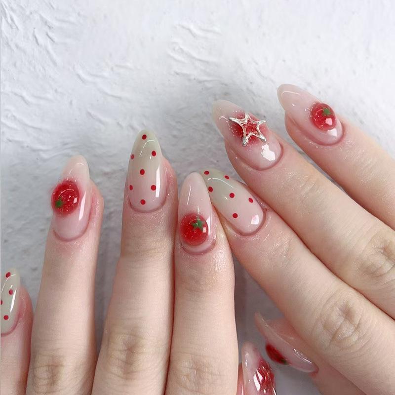 Three-dimensional ice crystal tomato gradual change polka dot stars ins wind removable wearing armor 30 pieces press on nails