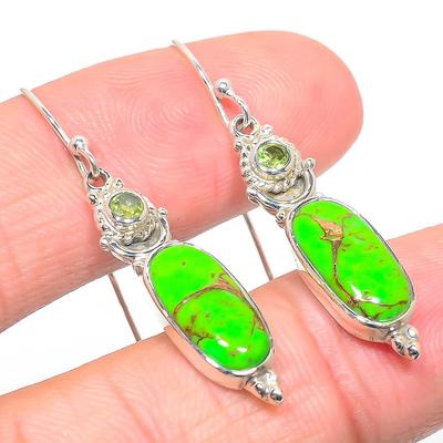 Natural Copper Turquoise,Peridot 925 Solid Sterling Silver Earring 1.75" O4U69