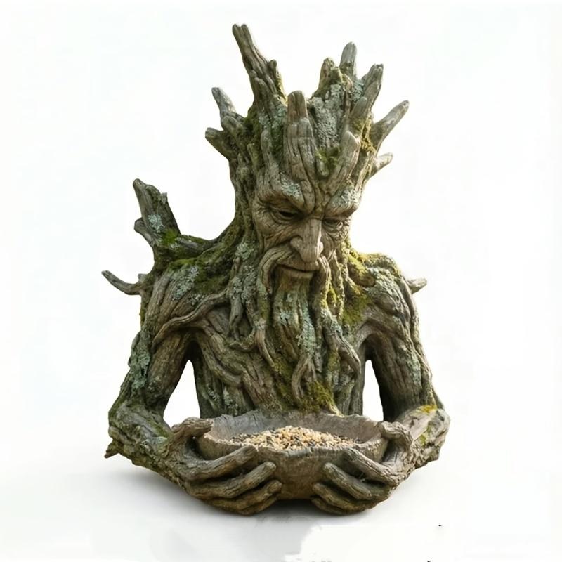 1-Piece Tree-Shaped Bird Feeder Sculpture, Integrated Tree-Body Bird Feeder, Tree Face Decoration, Outdoor Millennium-Old Tree Bird Feeder with