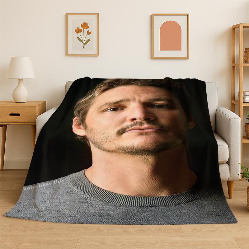 Fashion Pedro Pascal Star Flannel Blanket Soft Warm Throw Blanket for Bedroom Living Room Bed Travel Camping Picnic Gift Kids