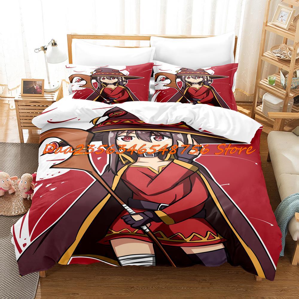 Megumin Konosuba Beding Set Single Twin Ful Quen King-Sized Dimensionsd Dimensions Bed Linen Set Aldult Kid Bedrom Duvetcover Sets 3D Anime Bed Shet