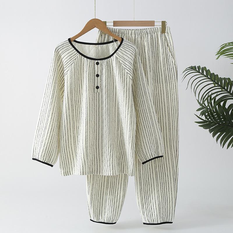 Женский стеганый хлопковый пижамный комплект Air Cotton - С длинным рукавом и брюками, Теплый для осени/зимы Medium