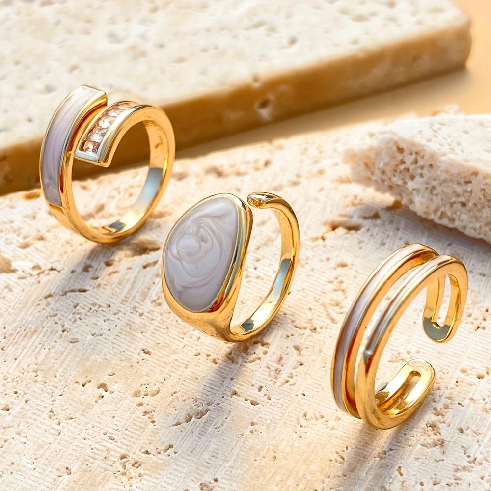 Vintage Boho Style Rings Set – 6 Pieces Colorful Geometric Adjustable Open Rings with Zirconia Inlay, Zinc Alloy Fashion Rings for Women – Perfect for
